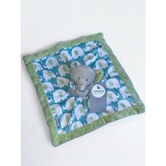 Carters Baby Elephant Lovey Security Blanket Green Blue Plush Comfort Toy - Picture 2 of 15